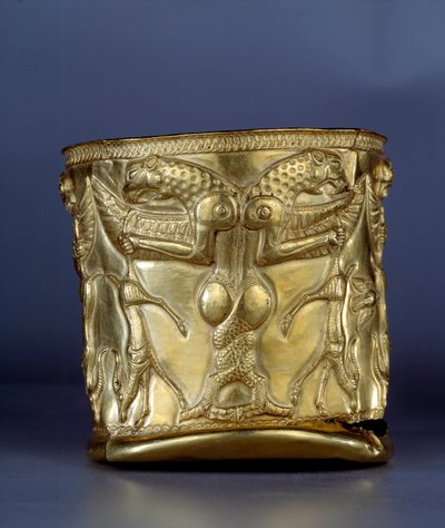 Ancient Oriental Art: Electrum Cup Representing a Monster with Interlaced Greenhouses, circa 1200 BC by Middle Elamite Period