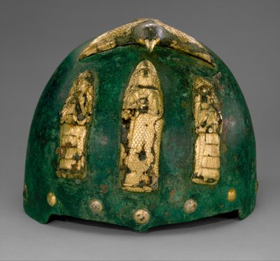 Helmet with divine figures beneath a bird with outstretched wings, c.1500-1100 BC by Middle Elamite Period