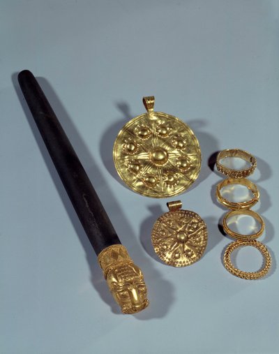 Sharpening stone and granulation rings. From the site of Susa, Iran. 1150 BC. Paris, Louvre Museum by Middle Elamite Period