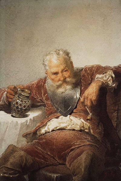 Falstaff with a Tankard of Wine and a Pipe by Mihály Zichy