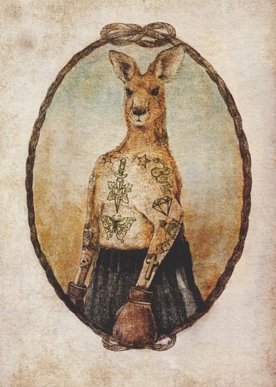 Tattooed Kangaroo In A Boxing Pose by Mike Koubou