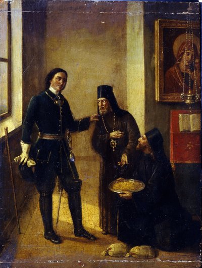 Bishop Mitrophan of Voronezh donating to Peter I for the Azov fleet construction in 1696 by Mikhail Ivanovich Terebenev