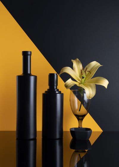 Black Bottles Golden Lily by Ming Chen