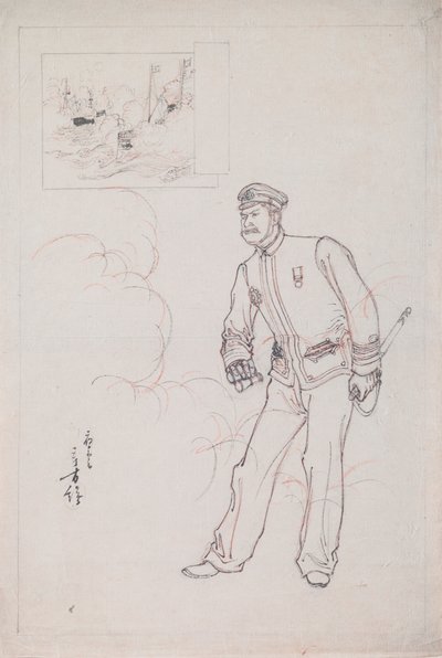 Preparatory Drawing for a Woodblock Print Depicting a Japanese Naval Officer during the Sino-Japanese War by Mizuno Toshikata