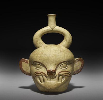 Vessel in the Form of a Feline Head by Moche Moche