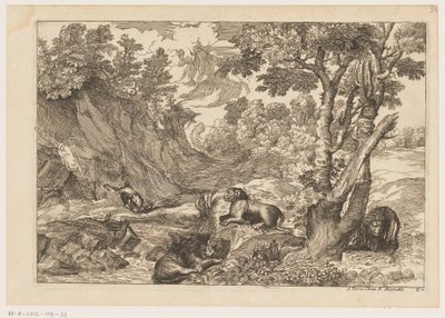 Landscape with the Penitent Jerome and Three Resting Lions (Landscapes after Titian) by Moise Jean Baptiste Fouard