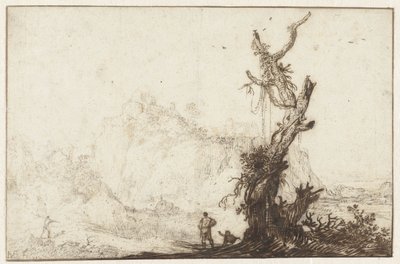 Mountainous Landscape with a Bare Tree in the Foreground by Monogrammist BVB