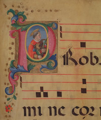 Historiated initial P with St. Lawrence, from a psalter by Monte di Giovanni del Fora