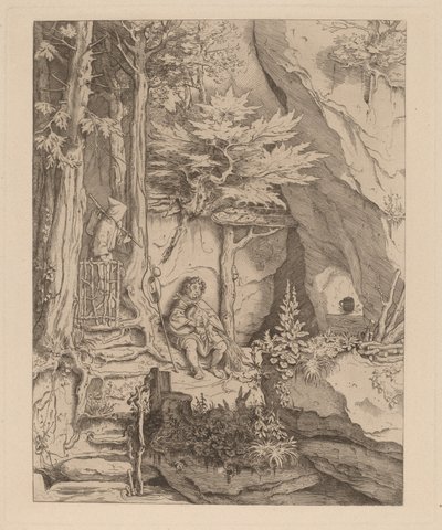 A Monk with a Bagpipe Player by Moritz Ludwig von Schwind