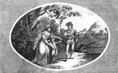 Queen Margaret presenting her son to a robber for protection by Morris