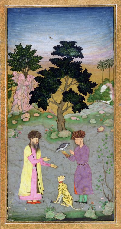 Falconer with companion and pet cheetah, from the Small Clive Album by Mughal School