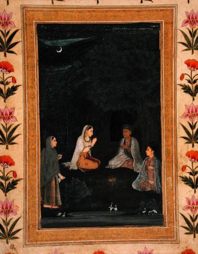 Lady visiting an ashram at night, from the Small Clive Album by Mughal School