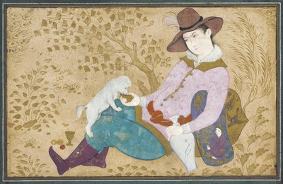 Young man with a dog, 1673 by Muin Musavvir