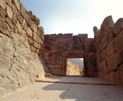 View of the Gate of the Lions in the Town of Mycenae, Greece by Mycenaean
