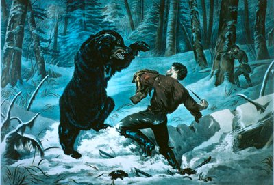 Life on the American Frontier: Hunter in a Tight Fix by Currier and Ives
