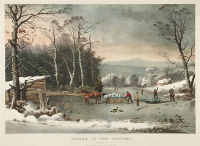 Winter in the Country, Getting Ice by Currier and Ives
