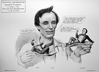 Currier & Ives Illustration 19th Century. Honest Abe Taking Them on the Half Shell by N. and Ives, J.M. Currier