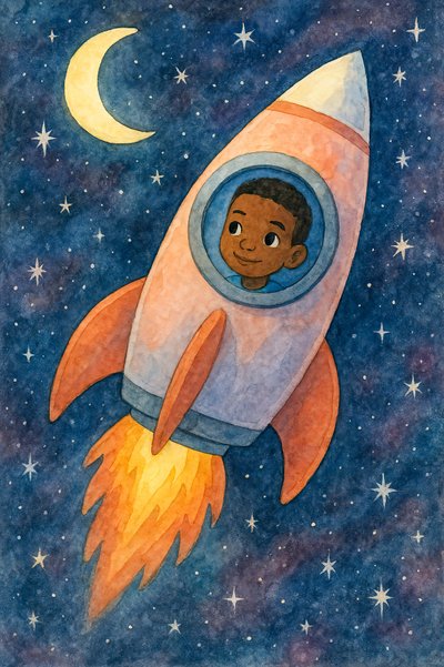Child Rocket Flying Through Space by Natalie Bruns