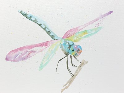 Dragonflies on a Branch in Pastel Colors by Natalie Bruns
