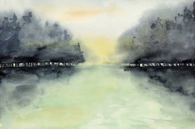 Misty Lake Reflection by Natalie Bruns