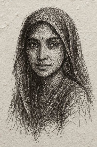 Serene Indian Pen Portrait by Natalie Bruns