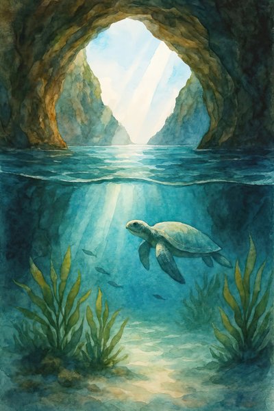 Sunlit Ocean Cave Turtle by Natalie Bruns