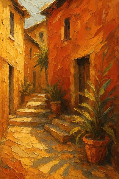 Sunlit Village Steps by Natalie Bruns