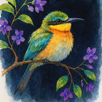 Vibrant Bird on Branch by Natalie Bruns
