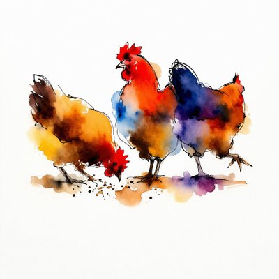 Vibrant Farm Chickens by Natalie Bruns