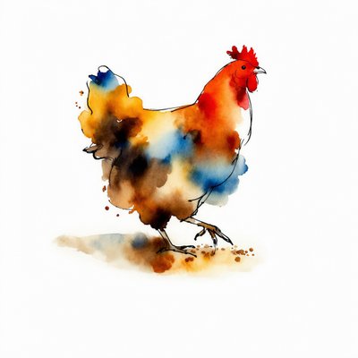 Vibrant Watercolor Chicken by Natalie Bruns