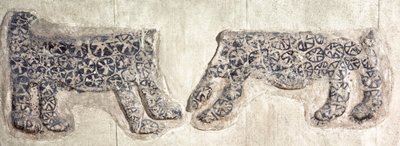 Neolithic wall mural decoration of leopards, excavated at Catal Huyuk in central Anatolia by Nathan Benn