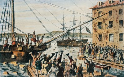 Boston Tea Party, English Tea Chests Thrown Overboard in Boston Harbor by Colonists, December 16 by Nathaniel (after) Currier