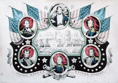 Battle of Lake Erie with portraits of US Naval heroes by Nathaniel Currier
