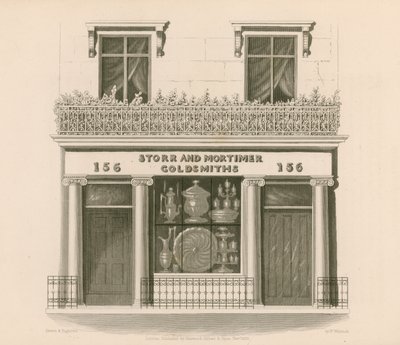 Ionic style shop front of Messrs Storr and Mortimer, goldsmiths and jewellers, No 156, Bond Street, London by Nathaniel Whittock