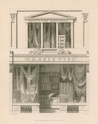 Shop Front for W H Ablett, Outfitting Warehouse, Cornhill, London by Nathaniel Whittock