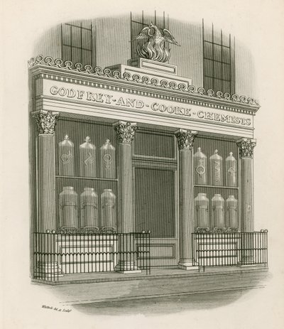 Shop front of Godfrey and Cooke, Chemists, Conduit Street, London by Nathaniel Whittock
