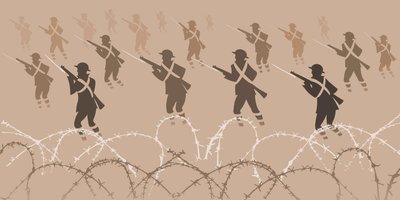 World War One Soldiers with Bayonets - Emerging from Trenches by Neale Osborne