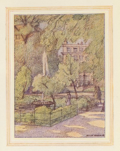 In the Temple Gardens, Fountain Court by Nelson Dawson