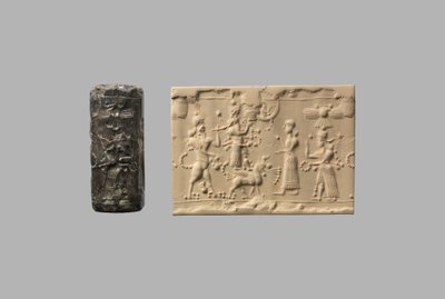 Cylinder seal with scorpion-man and modern impression by Neo Assyrian