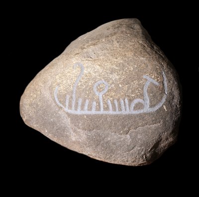 Swedish neolithic graffiti representing a ship. Stockholm Historiska Museet by Neolithic Neolithic