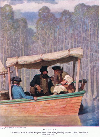 Captain Flood: Never had time to follow Scripteh, what with following the sea. But I respect a man what does by Newell Convers Wyeth