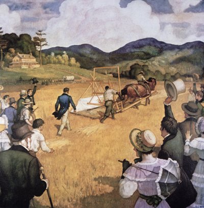 Cyrus H. McCormick (1809-84) and his reaping machine in 1837 by Newell Convers Wyeth