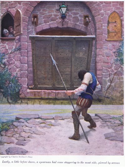 Lastly a Little Before Dawn, a Spearman Has Come Staggering to the Moat Side, Pierced by Arrows by Newell Convers Wyeth