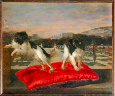 Two Small Dogs on the Terrace of an Italianate Garden by Nicasius (1620 78) Bernaerts