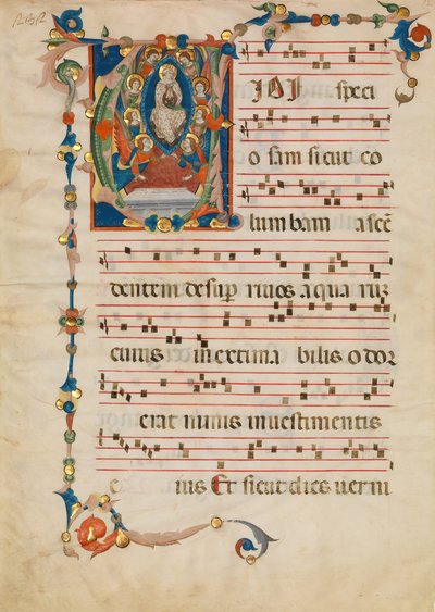 Manuscript Leaf with the Assumption of the Virgin in an Initial V, from an Antiphonary by Niccolò di ser Sozzo