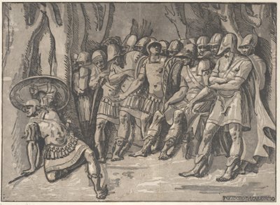 Ajax Lower Left Holding a Shield Aloft, at the Right Stands Agamemnon Surrounded by His... by Niccolo Vicentino