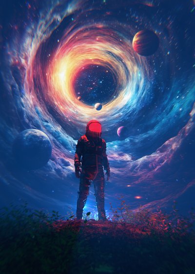 Astronaut Facing Cosmic Portal by Nicebleed