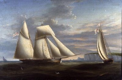A Topsail Schooner and a Schooner of the Royal Yacht Squadron off the Coast of Dorset by Nicholas (circle of) Condy