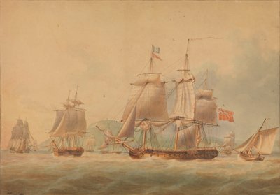A convoy departing, accompanied by a frigate [possibly the 