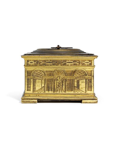 Elizabeth I Engraved Striking Horizontal Table Clock by Nicholas Vallin